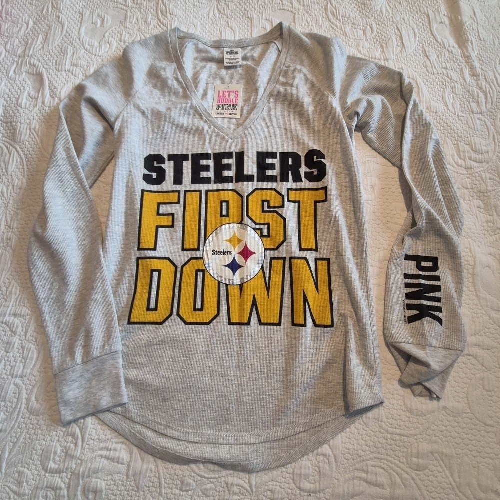 Victoria's Secret Pittsburg Steelers women's size Large gray waffle shirt NWT